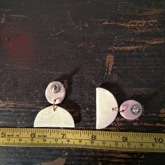 Pink and Gold Half Circle Dangle Earrings - Picture 9 of 9